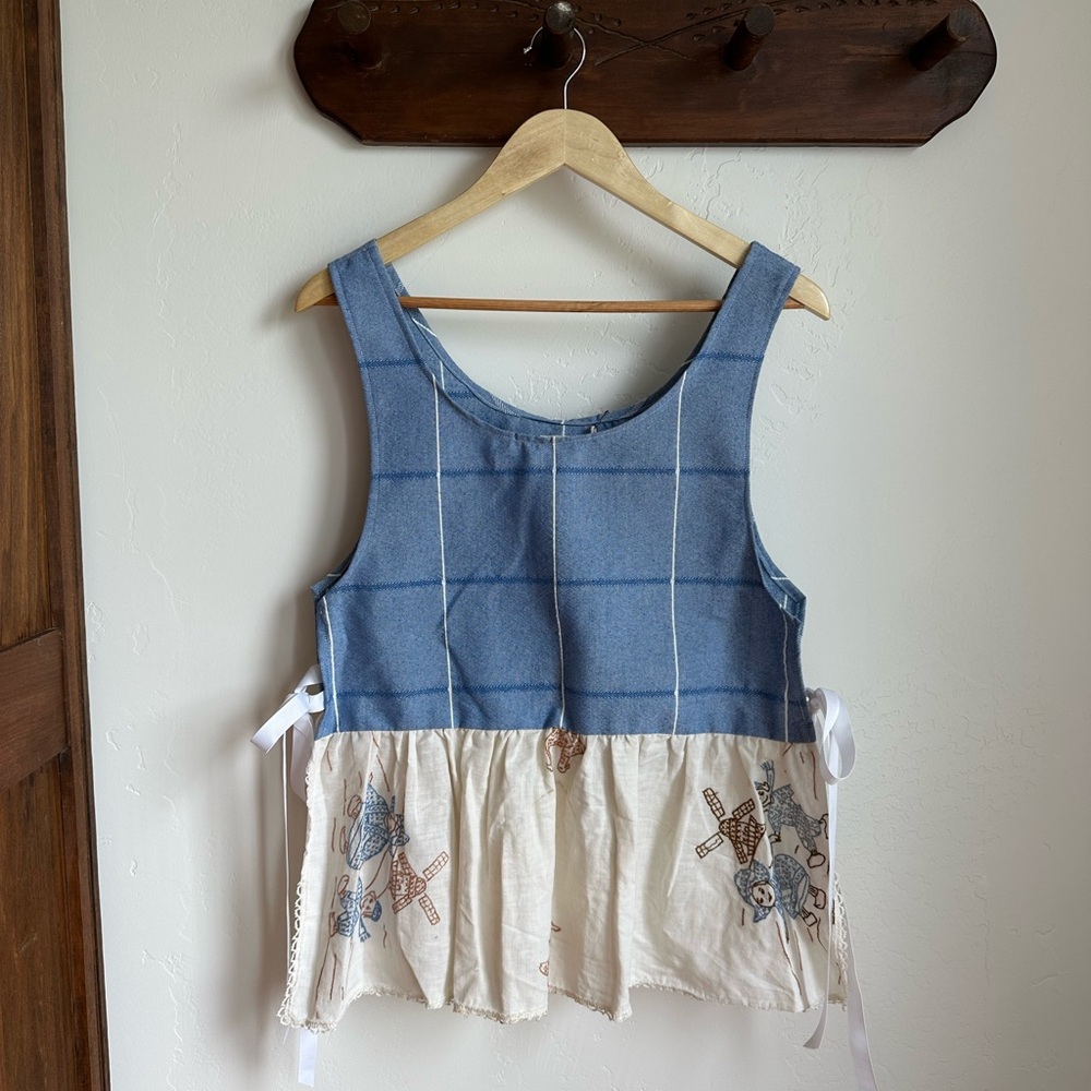 Blue Windmill Lace Tie Tank Top